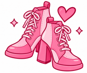 Pink sneakers with white laces and swoosh, accented by a heart and sparkles