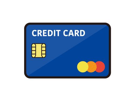 Blue credit card with a chip and three colored circles.