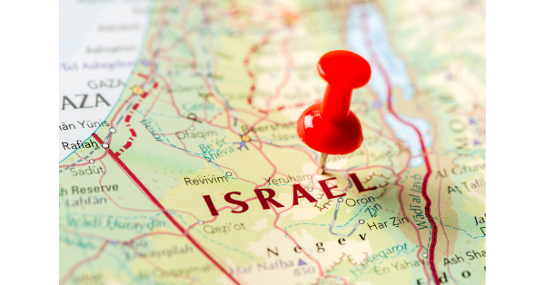 Map of Israel with a red pushpin.