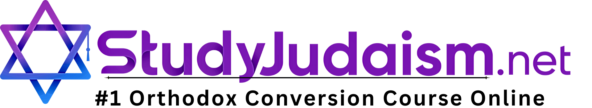 Logo for StudyJudaism.net, with a Star of David and text: StudyJudaism.net, #1 Orthodox Conversion Course Online.