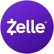Zelle logo: White text on a purple circle.
