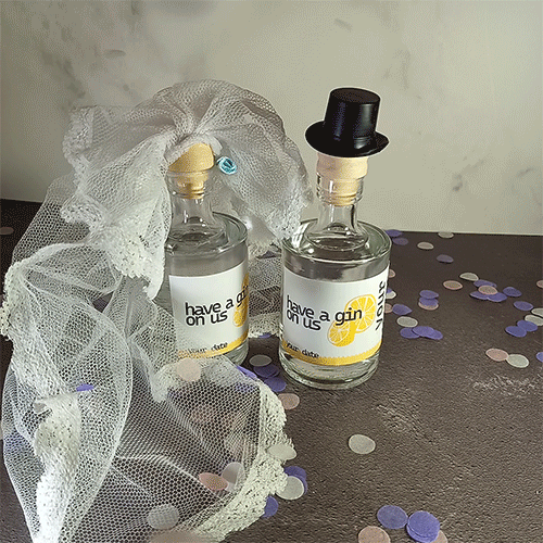 confetti falling on a personalised wedding favour