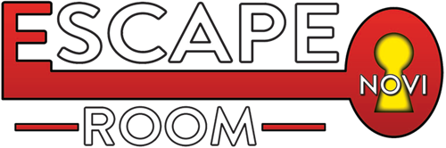 Escape Room logo with red and white text and a red oval reading “Novi”
