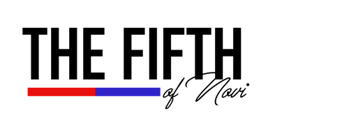 Logo reading “THE FIFTH of Noir” in black script with red and blue horizontal bars below