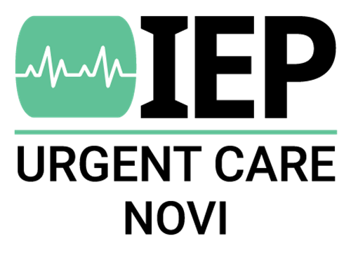 IEP Urgent Care Novi logo with green heartbeat icon and black text