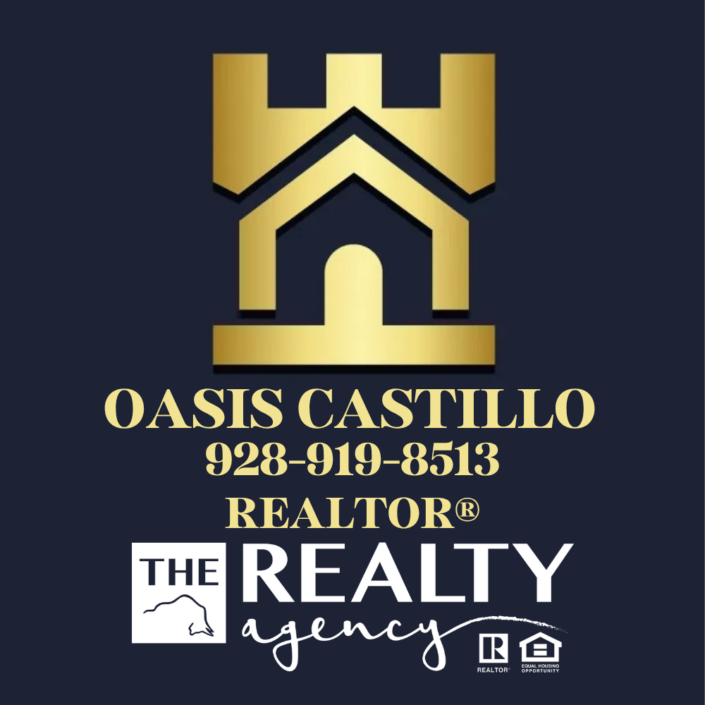 Logo for Oasis Castillo Realtor featuring a gold castle, phone number, and 
