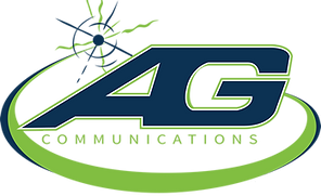 4G Communications logo with dark blue and green text and a green swoosh