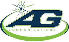 4G Communications logo with dark blue and green text and a green swoosh
