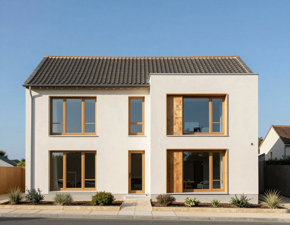 Façade d'une maison résidentielle moderne en Vendée