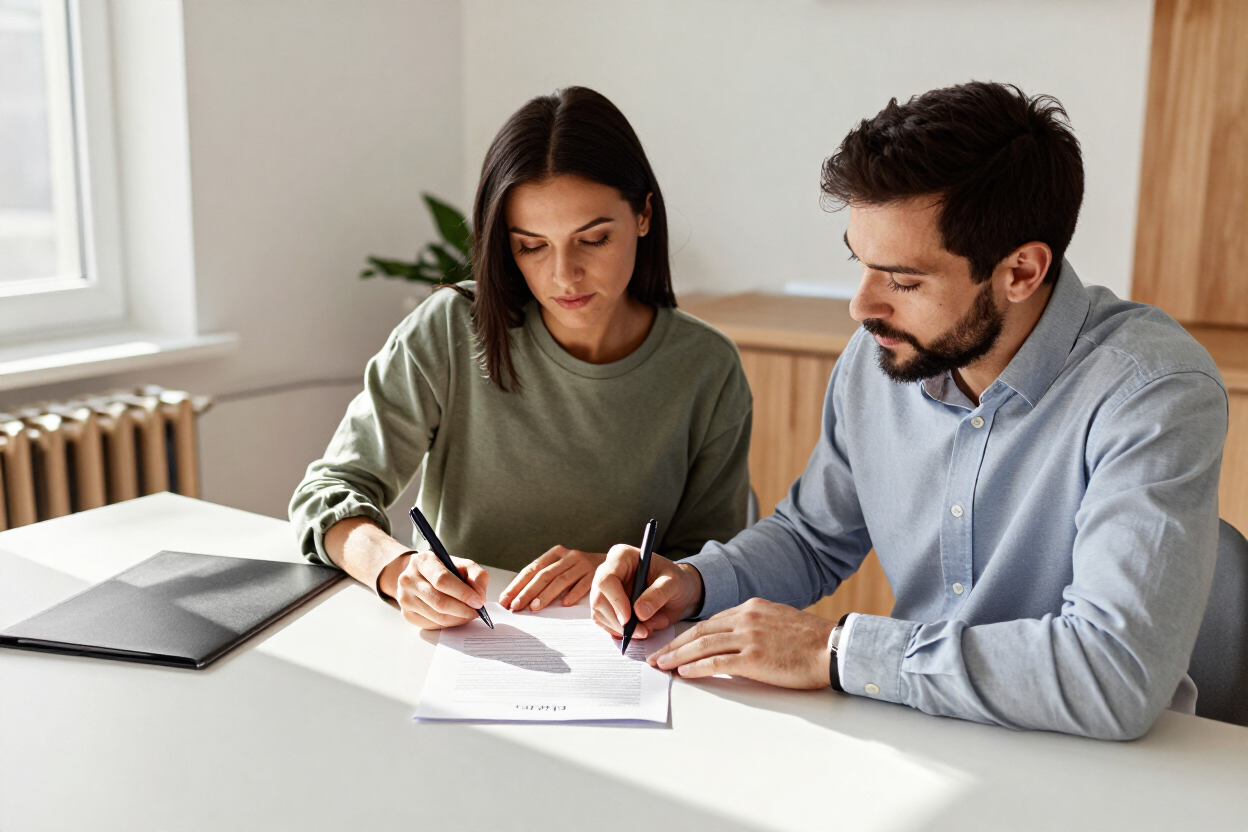 Signature d'un dossier de vente immobilière avec diagnostics à Mortagne-sur-Sèvre