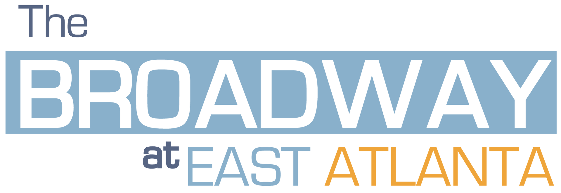 Logo reading &ldquo;The Broadway at East Atlanta&rdquo; in blue, white, and orange.
