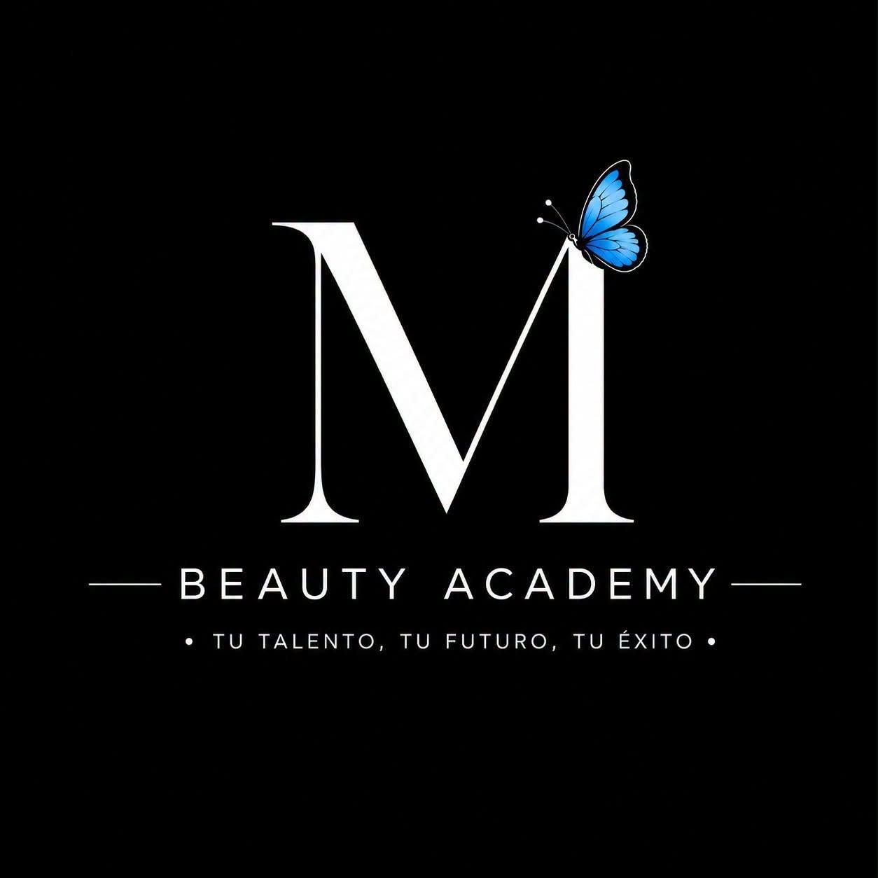 A logo for a beauty academy with a butterfly and lipstick.