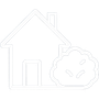 Outline of a house icon next to a cotton plant icon in light gray