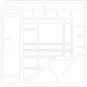 Minimalist white line blueprint icon with streets, blocks, and a diagonal road intersection