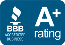 BBB Accredited Business A+ rating badge on blue background
