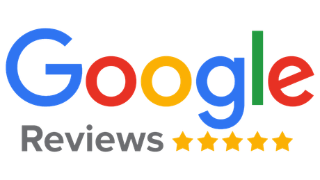 Google Reviews logo with colorful Google wordmark, gray “Reviews,” and five gold stars