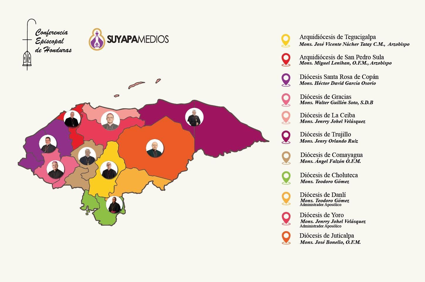 Mapa de las Diócesis en Honduras