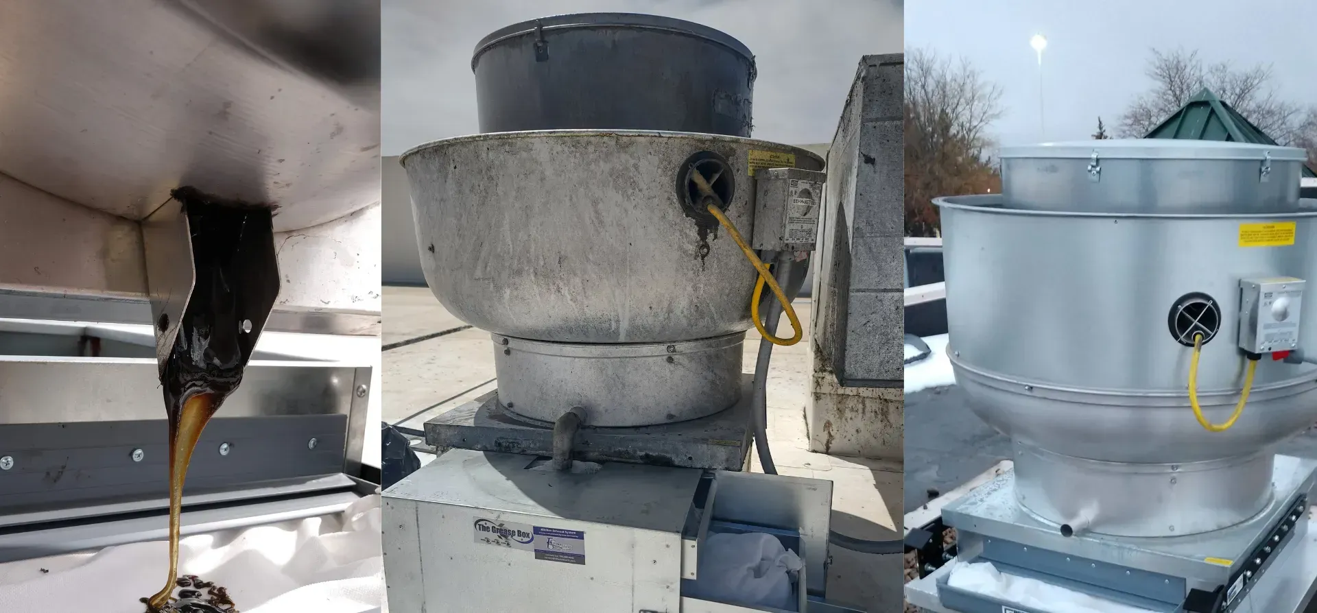 A collage of three pictures of a fan on a roof. A collage of three pictures of a fan on a roof.
