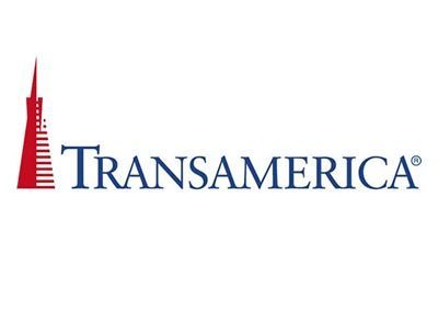 The Transamerica logo featuring its signature red pyramid-shaped building icon next to the blue brand name.