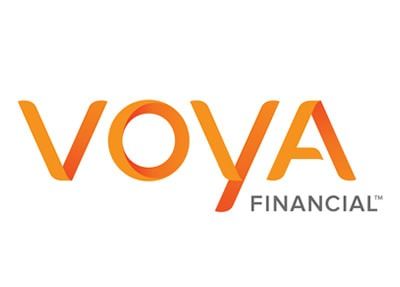 The orange logo for Voya Financial with the word 
