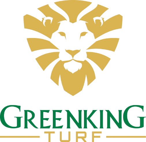Green lion head logo above the words “GREENKING TURF” in green and gold