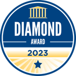 Blue-and-gold Diamond Award 2024 badge with star emblem
