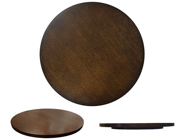 Round brown textured tabletop shown from top and side views