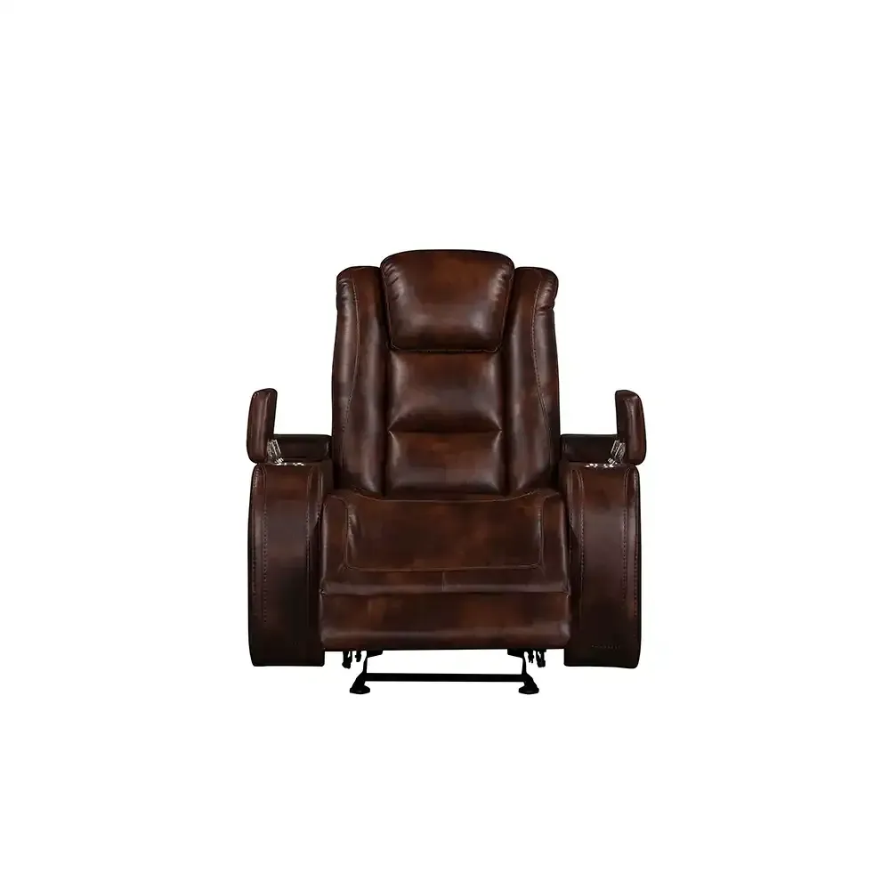 Brown leather recliner chair on a white background