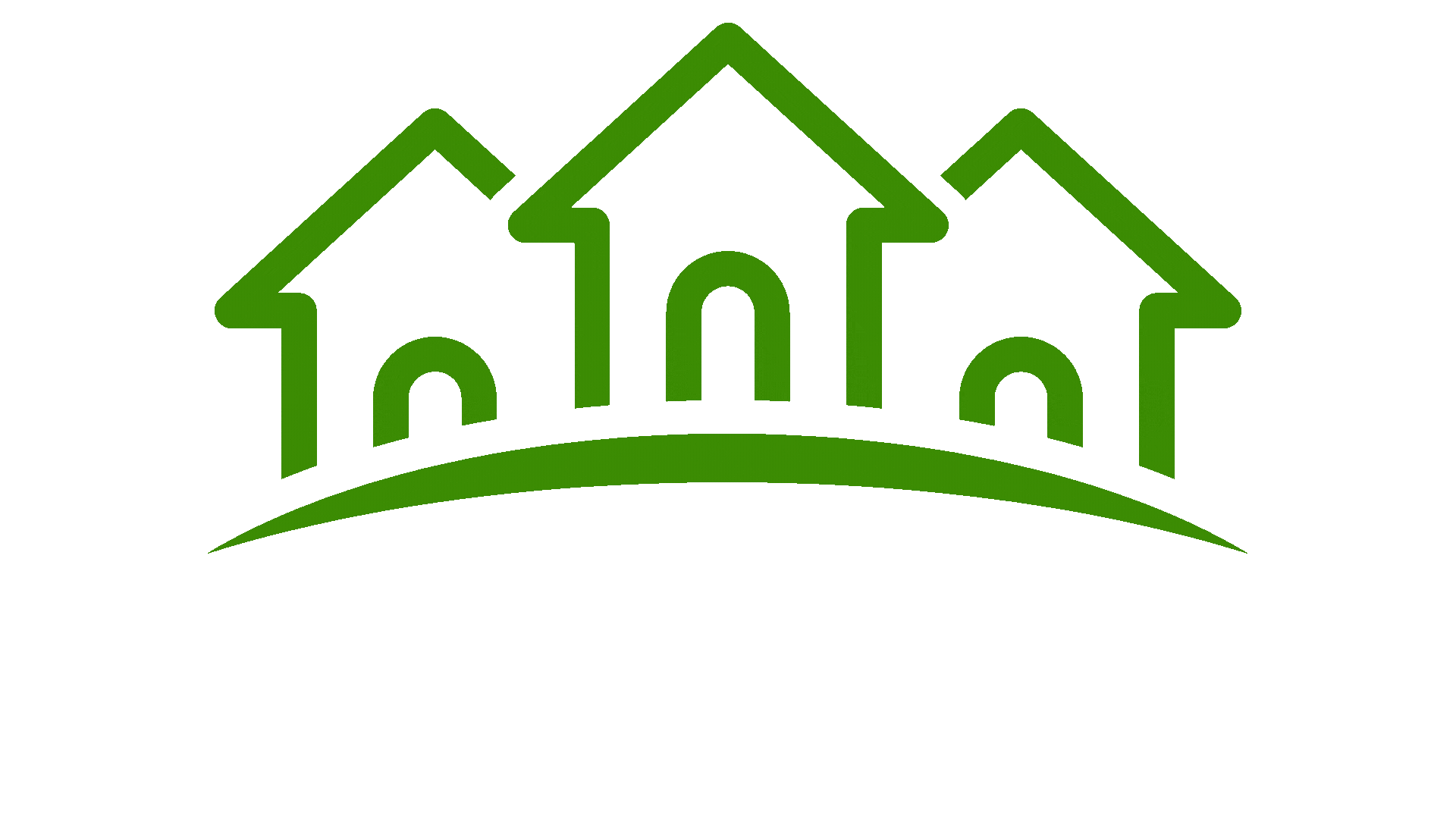 Green houses, curved line, logo for real estate or community development.