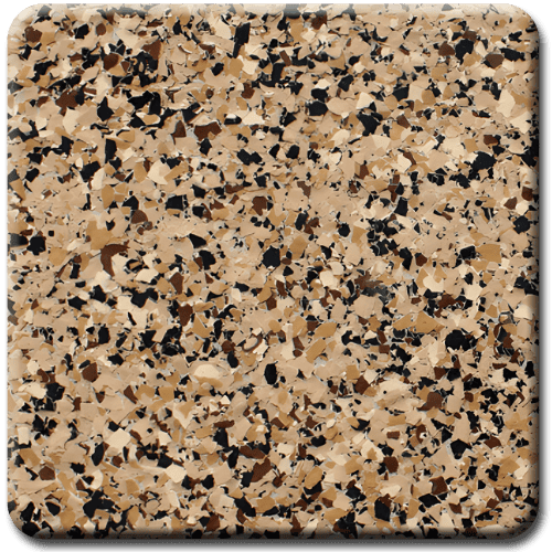 Square tile with speckled beige, brown, and black flecks, likely flooring or countertop material.