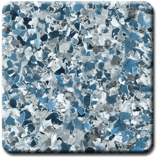 Blue, gray, and white speckled, mosaic-like surface.