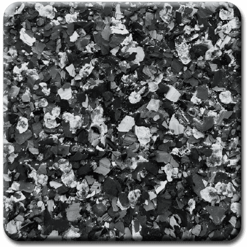 Black, gray, and white speckled epoxy floor coating.