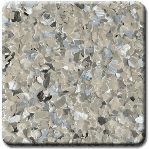 Tan, gray, and white speckled floor coating sample.