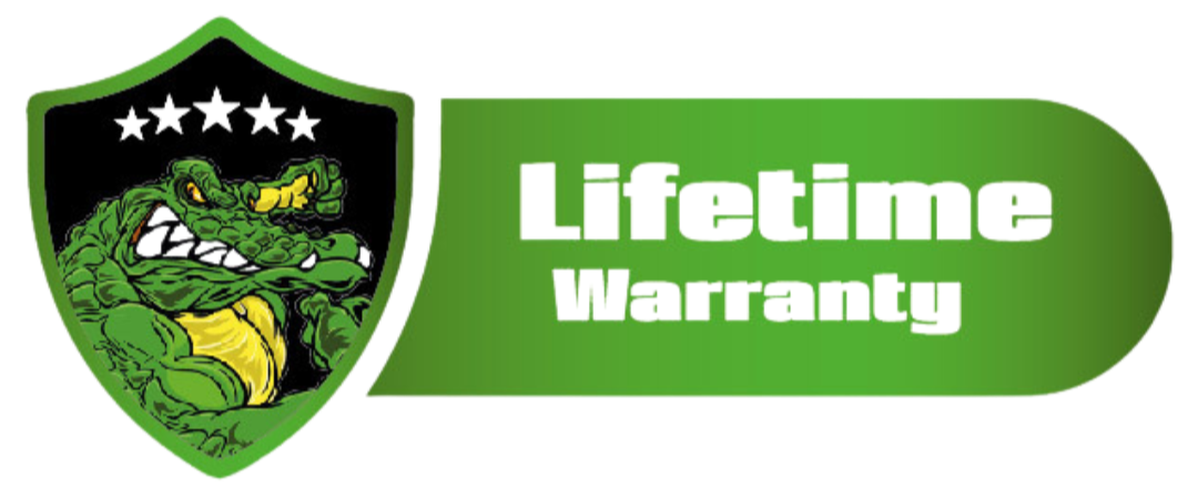 Green logo with alligator, stars, and