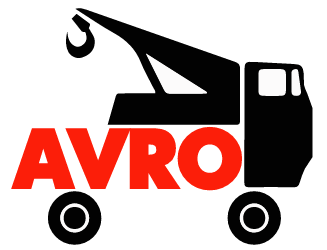 A black and red logo for avro tow truck