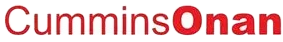Logo Cummins Onan in testo rosso su sfondo bianco.