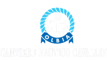 CANTIERE NAUTICO CAVALLIN - LOGO Logo a nastro blu con centro ovale bianco e testo tenue sottostante su sfondo chiaro.