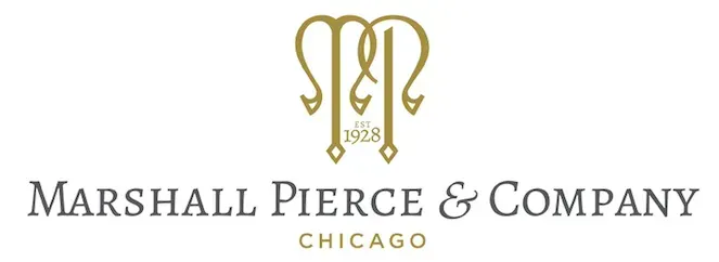 Marshall Pierce & Company Chicago logo with gold monogram and gray text on white background