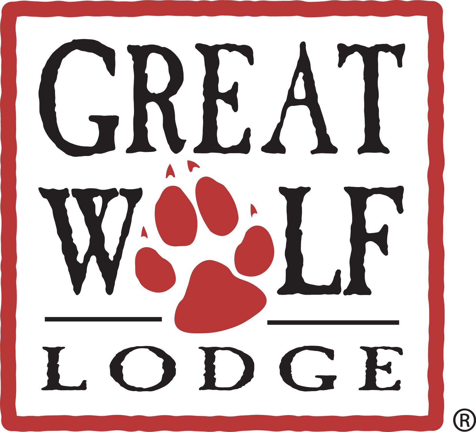 Great Wolf Lodge logo with red paw print and black text on white background