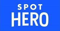 Blue graphic with white text reading “SPOT HERO”