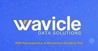 Wavicle Data Solutions logo on a blue background with the text “2020 Retrospective: A Momentum-Building Year”