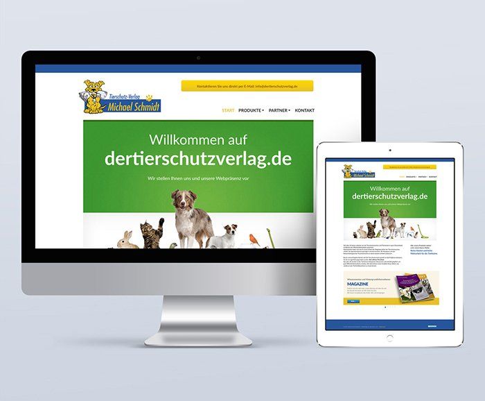 Auf einem Computer und einem Tablet wird die Website von dertierschutzverlag.de angezeigt.