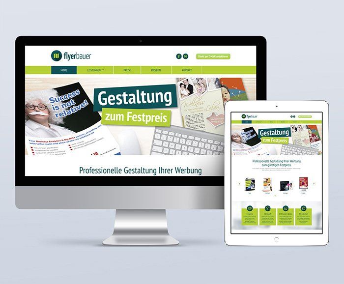 Auf einem Computermonitor und einem Tablet wird eine Website angezeigt.