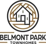 Logo for Belmont Park Townhomes featuring a house outline within a circle with tan and dark grey lines on a white background.