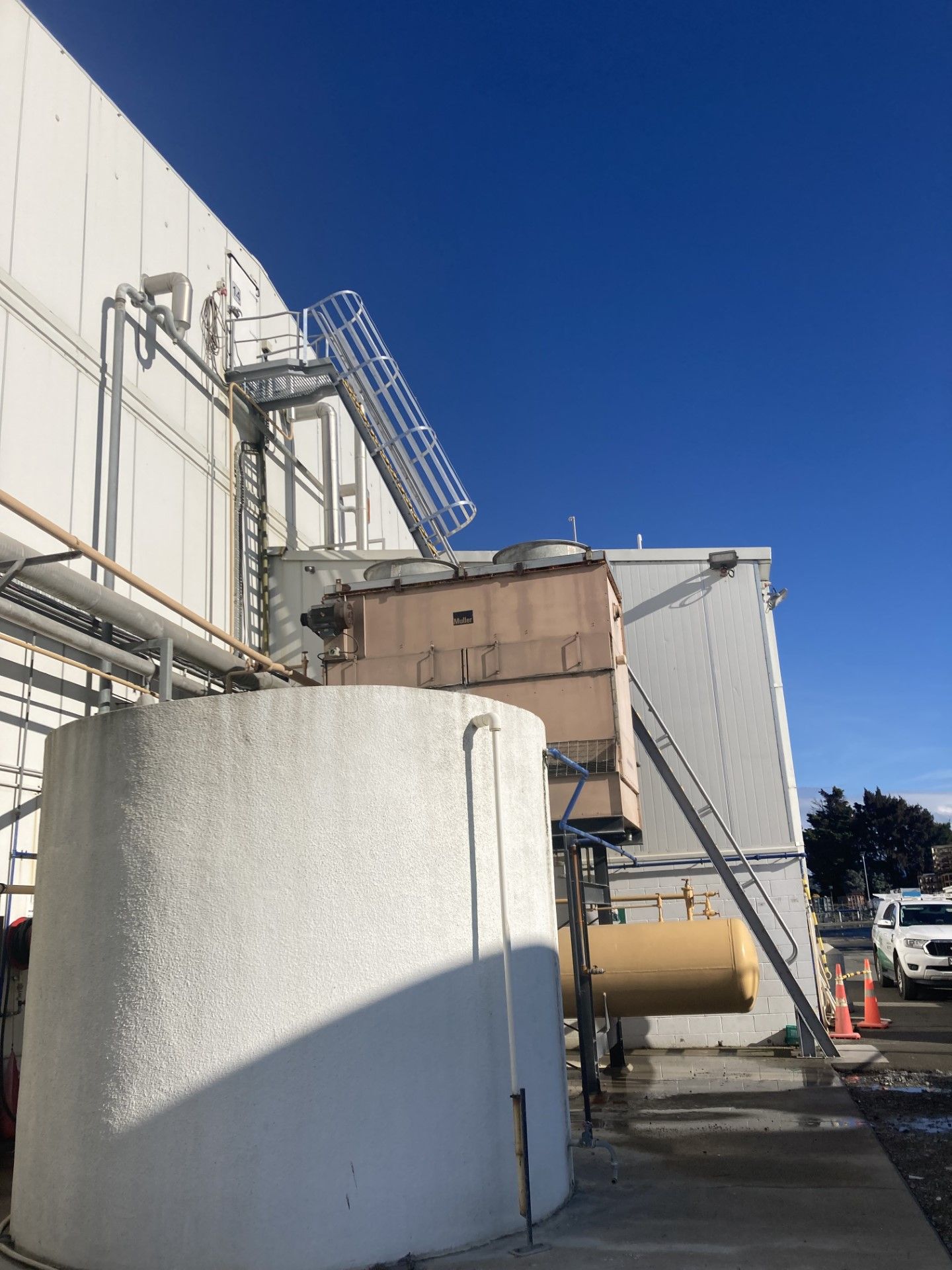 Steel factory ladder fabricated by GME Tradetech Engineering in Blenheim, Marlborough