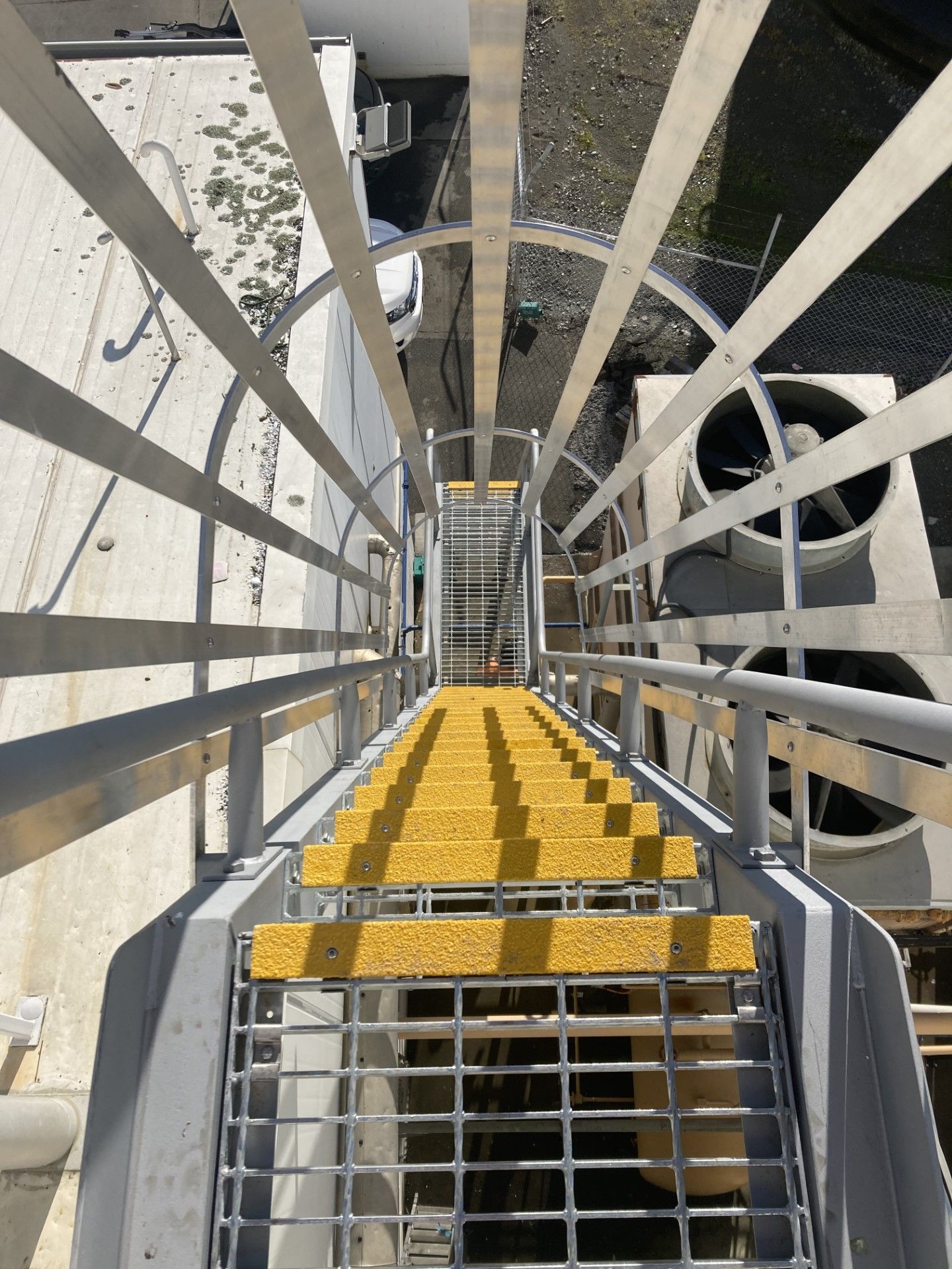 View from top of steel factory ladder fabricated by GME Tradetech Engineering in Blenheim, Marlborough