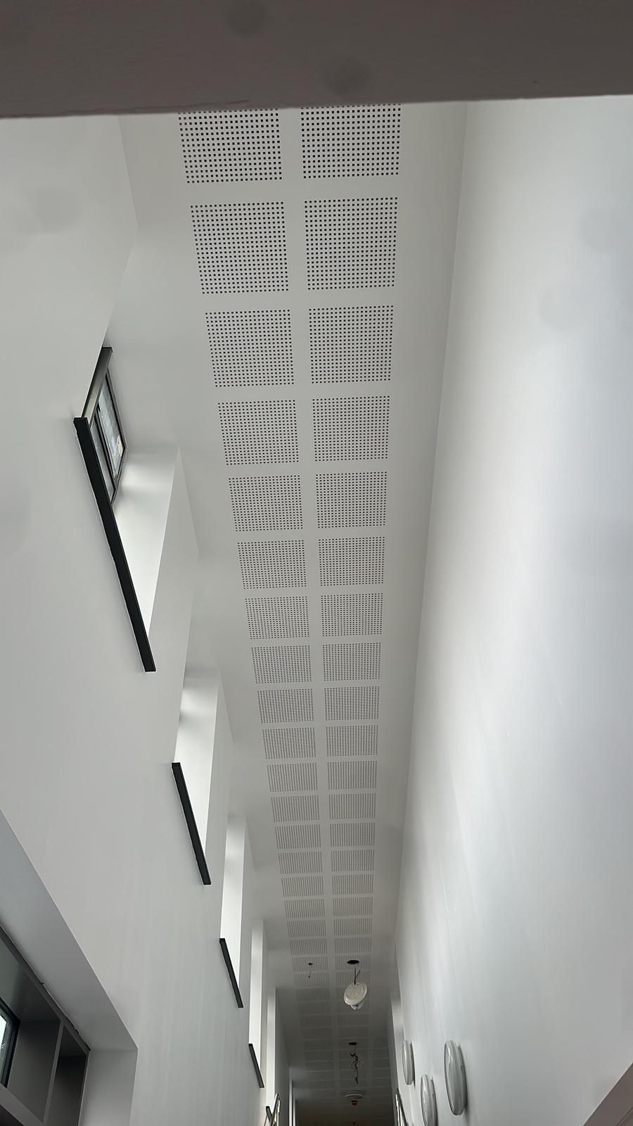 White acoustic ceiling installed