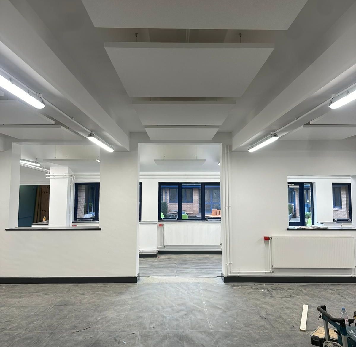 Renovated office with suspended ceiling