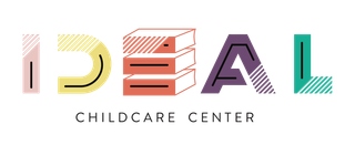 The logo for ideal childcare center shows a stack of books.