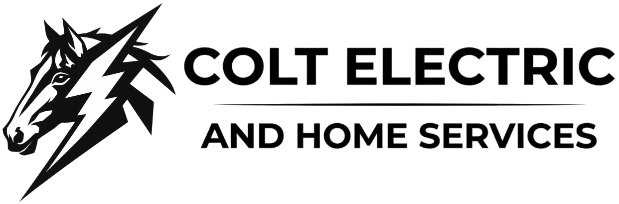Colt Electric and Home Services logo with black lightning bolt and text on white background